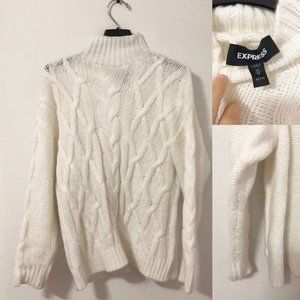 White Petite Cable Knit Mock Neck